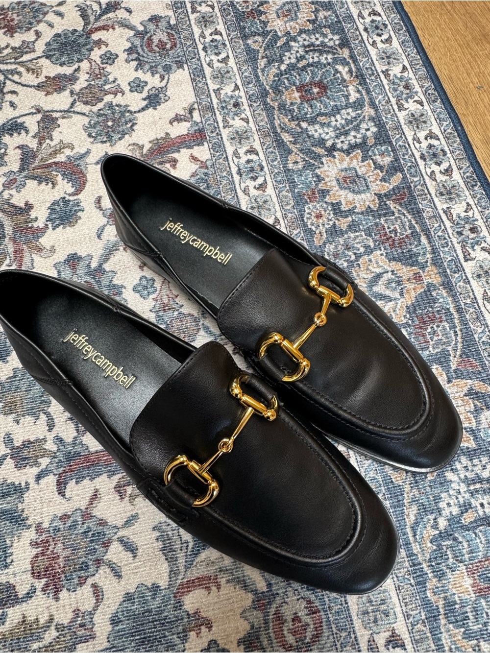 Jeffrey Campbell Velviteen Loafers 6 Black NWOT Bit Leather Flat Gold Buckle